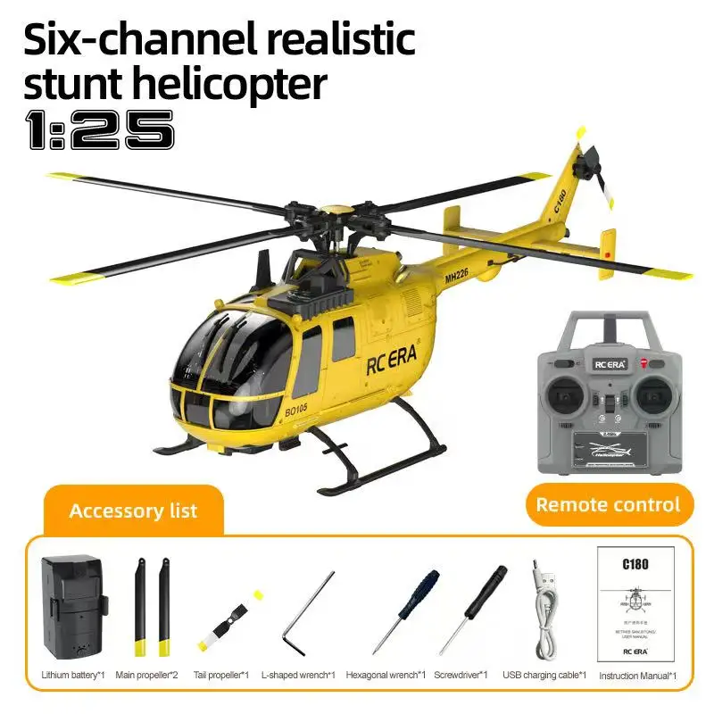 RC ERA C180 BO-105 2.4G 6CH 광학 흐름 포지셔닝 TOF 고도 유지 듀얼 브러시리스 모터 1:25 스케일 플라이바리스 RC 헬리콥터