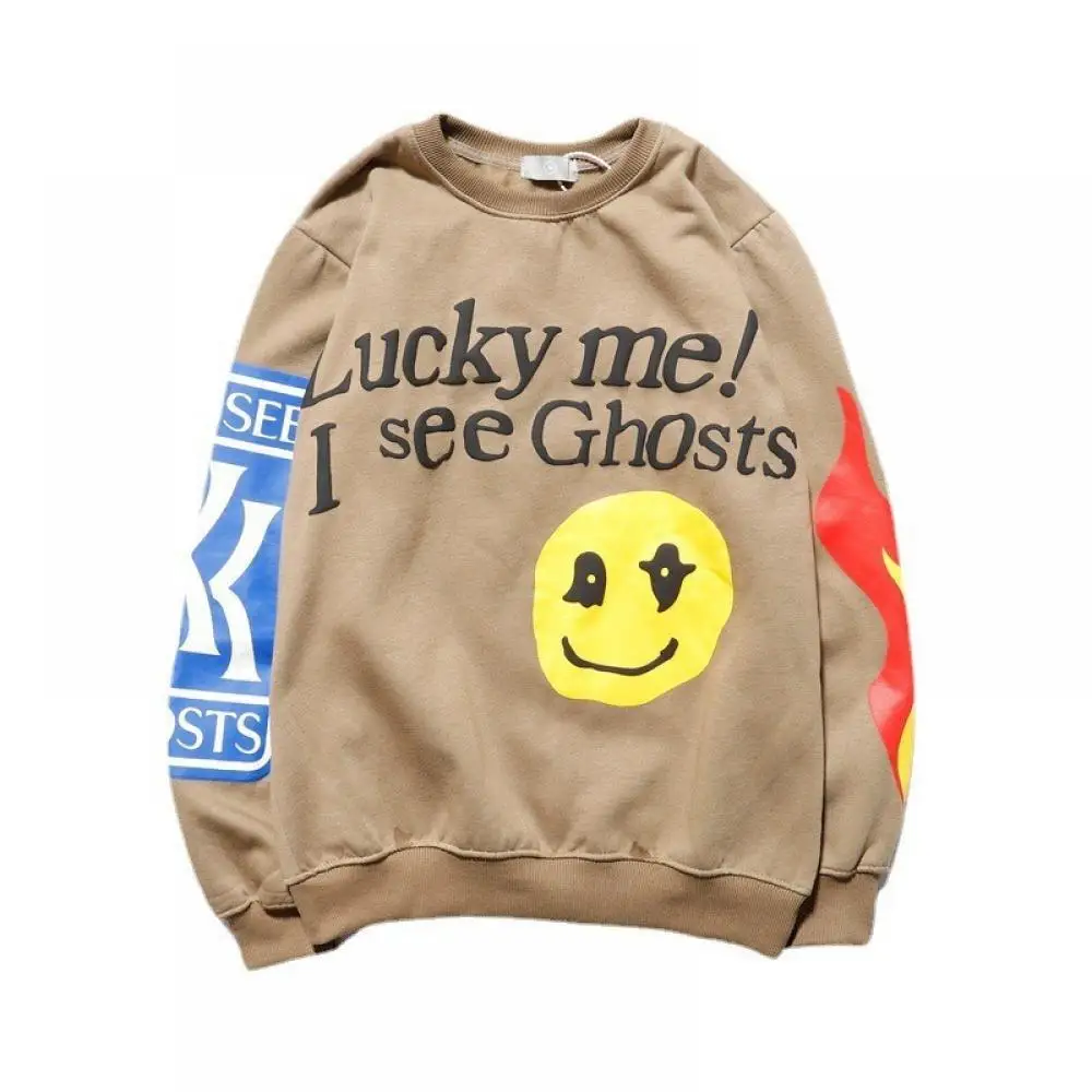 Kanye West Lucky Me I See Ghosts Smiley Flame Print Sweatshirt Hoodie