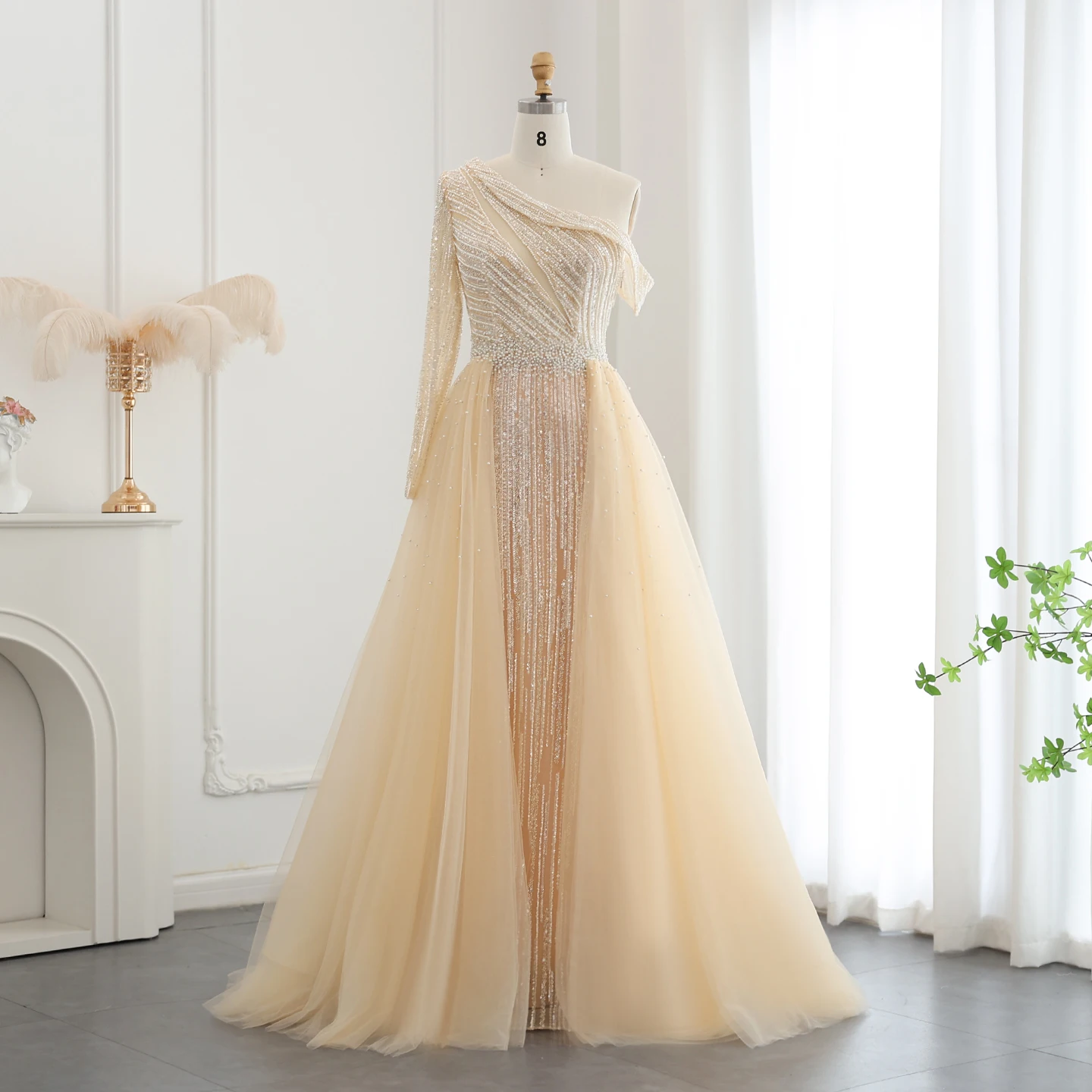 Luxury Beaded Butterfly Beige Evening Dress main image 0
