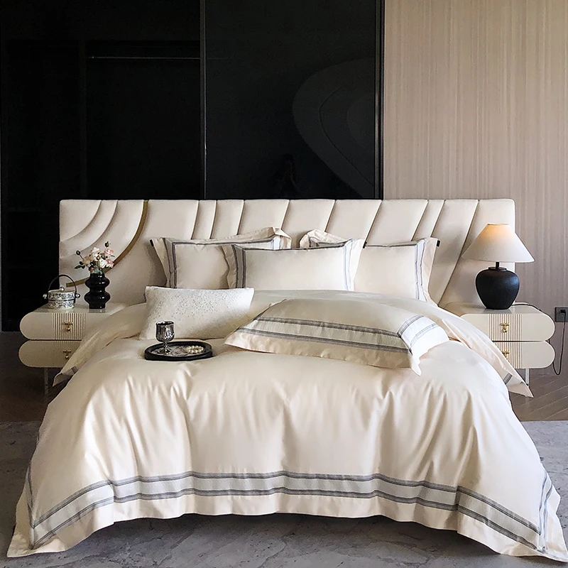 GRADIENT 100% Egyptian Cotton Luxury Embroidery Hotel Style Soft Bedding Set Duvet Cover Bed Sheet Fitted Sheet Pillowcases 4Pcs 6