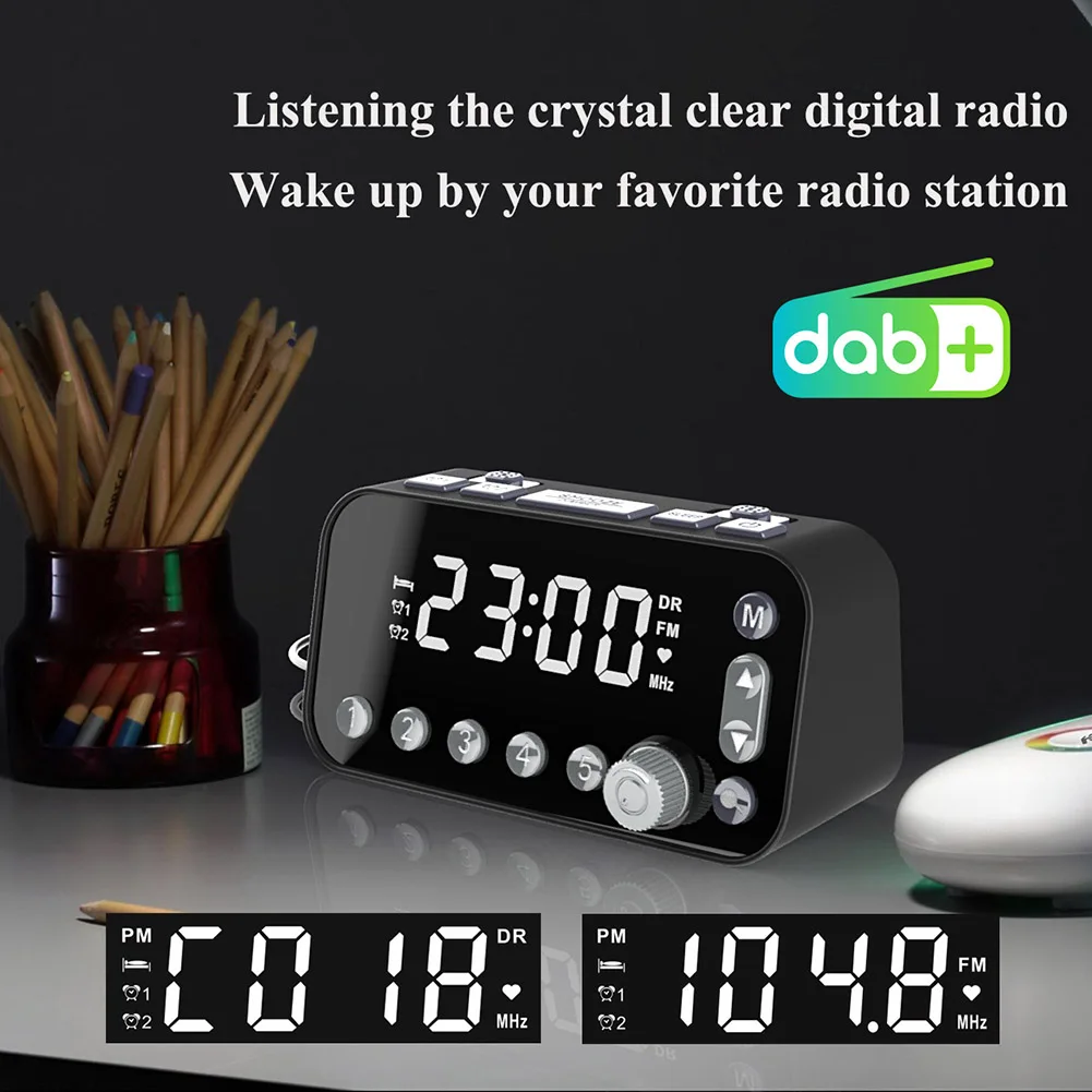 Digital Alarm Clock DAB FM Radio USB Rechargeable Backlight Adjustable Alarm Volume Alarm Clock Radio with Antenna