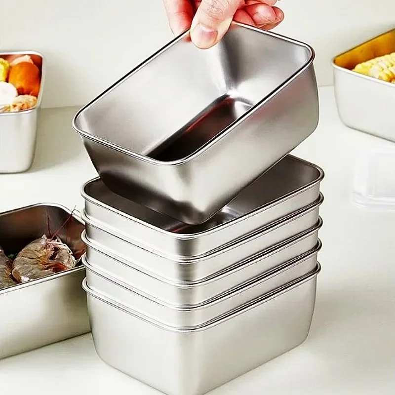 

6Pcs 600ml Stainless Steel Refrigerator Food Storage Box with Plastic Lid Prepare Food Freshness Preservation Box Picnic Box