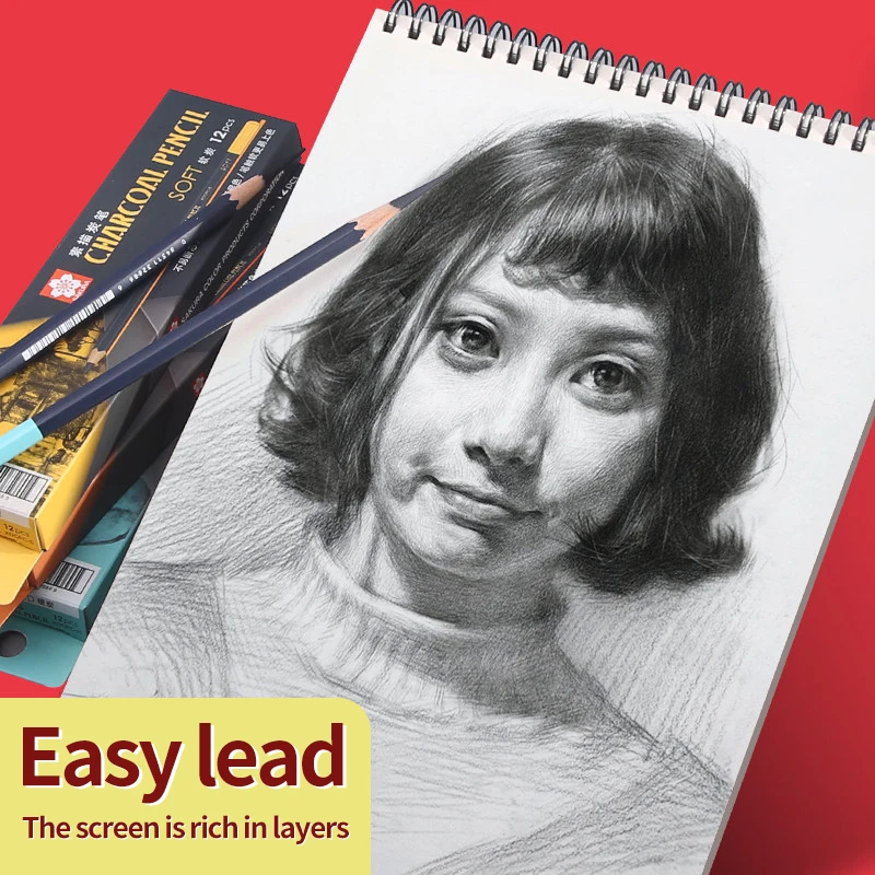 Sakura Profession Charcoal Wooden Pencil Sketch Drawing Soft/Medium/Hard Wood Pencils Artist Student Art Stationery 12Pcs/Set