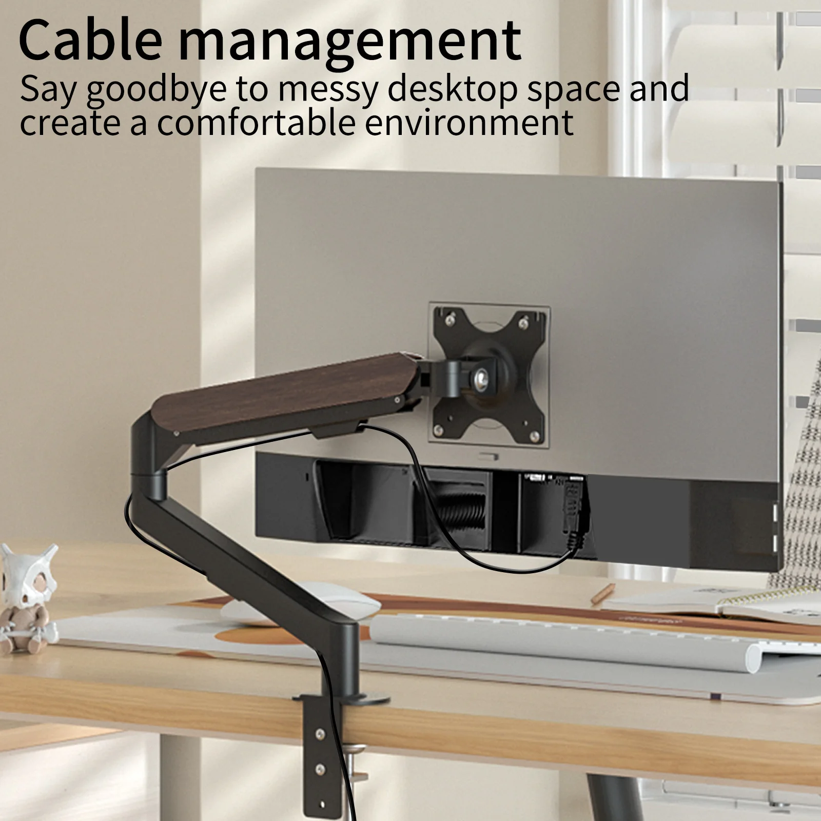 Hillport France HILLPORT Blanc Support Écran PC Moniteur Bras Simple De 17 à 43 Pouces Ergonomique Ressort à Gaz Réglable Fixation Bureau Rotatif à 360° Capacité De Charge 6-13,5 Kg VESA 75x75mm