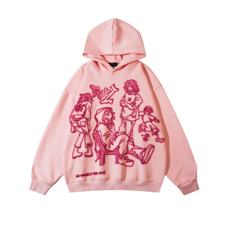 2023Y2KStreetwearPinkHoodieSweatshirtFunnyCartoonGraphicHoodie