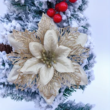 24 Pieces 15cm Multicolored Plastic Artificial Three-layer Hollow Ribbon, Christmas Flowers Decorations for Tree,Holiday Party