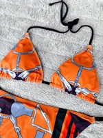 Luxury Brand Design Orange Printed Bandage Beach Swimsuit Bikini Two Piece Set For Women Sexy Ladies Beachwear Tankini Clothes 4