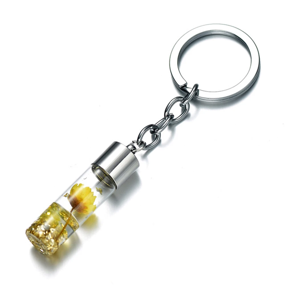 Key Chains Fashion Natural Eternal Flower Dried Flower Plants Wishing Bottle Key Holder Women Bags Accessories