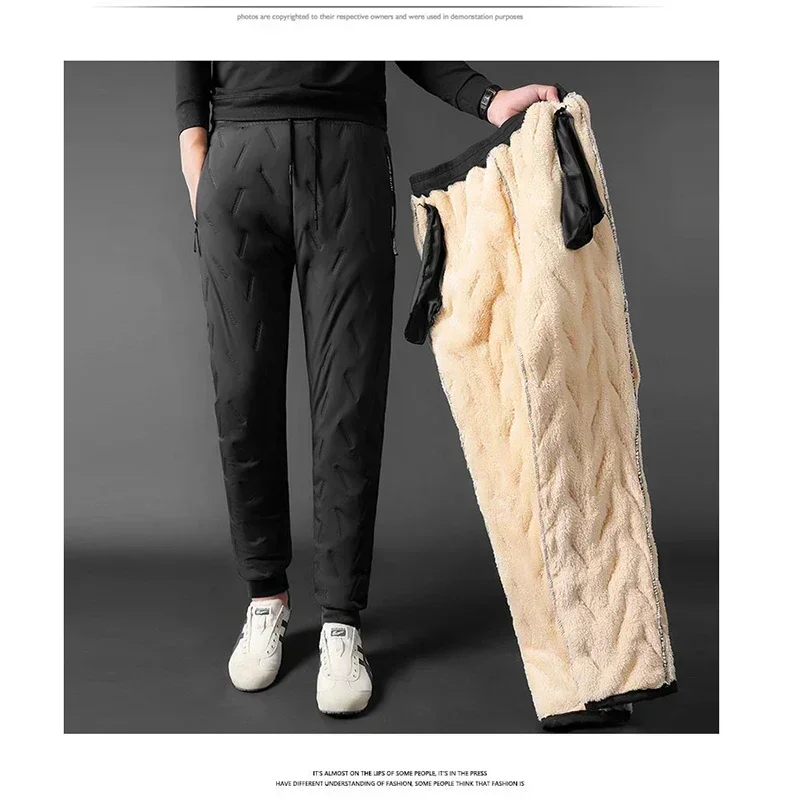 Winter Men's Fleece Casual Cotton Pants Business Elasticated Jogging Bottoms Men's Straight-leg Legging Insulated Trousers