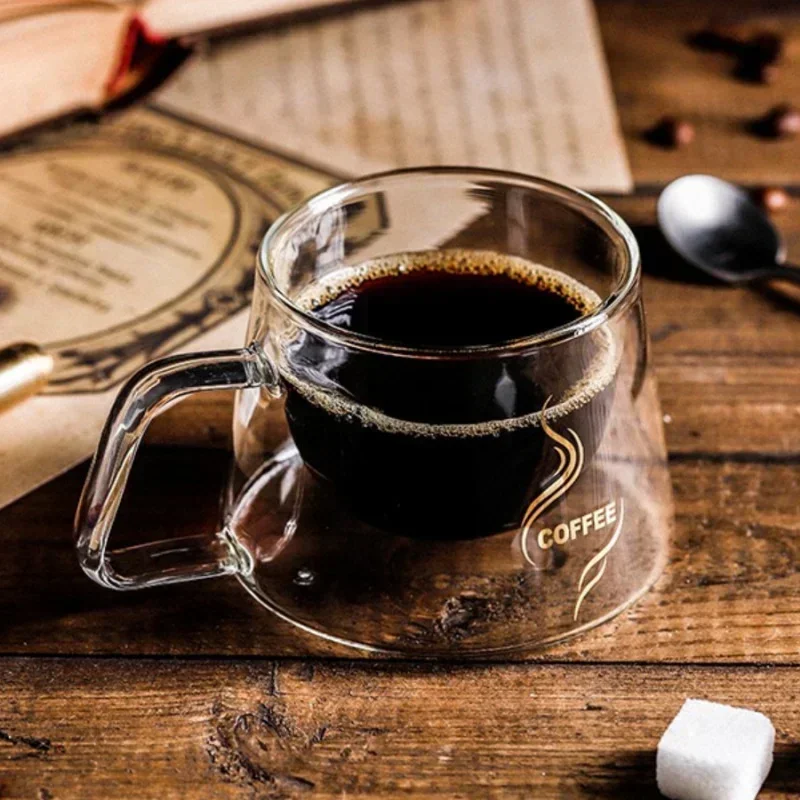 200ml Heat-Resistant Double Wall Glass Espresso Cup with Handle - TransparentCoffee Mug for Cappuccino Latte Tea & Multi-Purpose