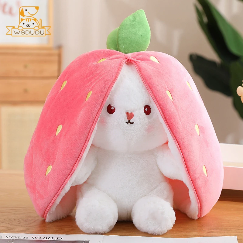 thumbnail image 1 of Lindo conejito de fresa reversible de peluche de juguete de dibujos animados kawaii animales de peluche de frutas suaves bebé conejo mini almohada muñeca regalos para niños, 1 of 5