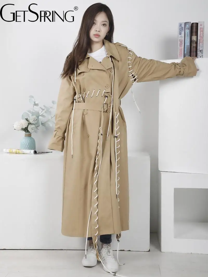 Getspring Women Trench Coat Full Sleeve Double Breasted