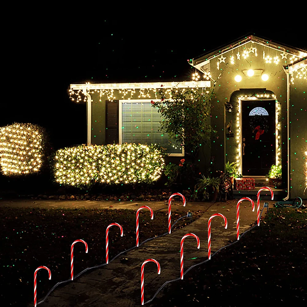 Solar Christmas Candy Cane Lights Outdoor Waterproof Christmas Day Light Pathway Marker Candy Lights Garden Passage Decoration