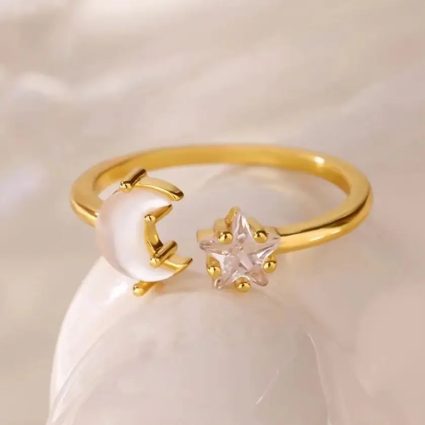 Zircon Star Rings for Women Gold Adjustable