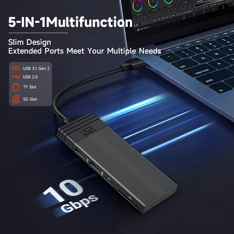 

KingSpec USB HUB SSD Adapter USB C to USB 3.0 Dock for MacBook Pro Air M2 M1 USB-C Type C 3.1 Splitter USB C HUB