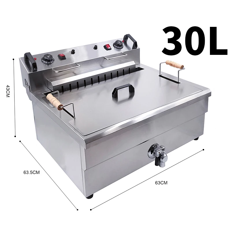 Electric 220V Deep Fryer Machine For Chips Chicken Large Capacity 20L 30L Frying Machine With Oil Drain Faucet 6000W 2