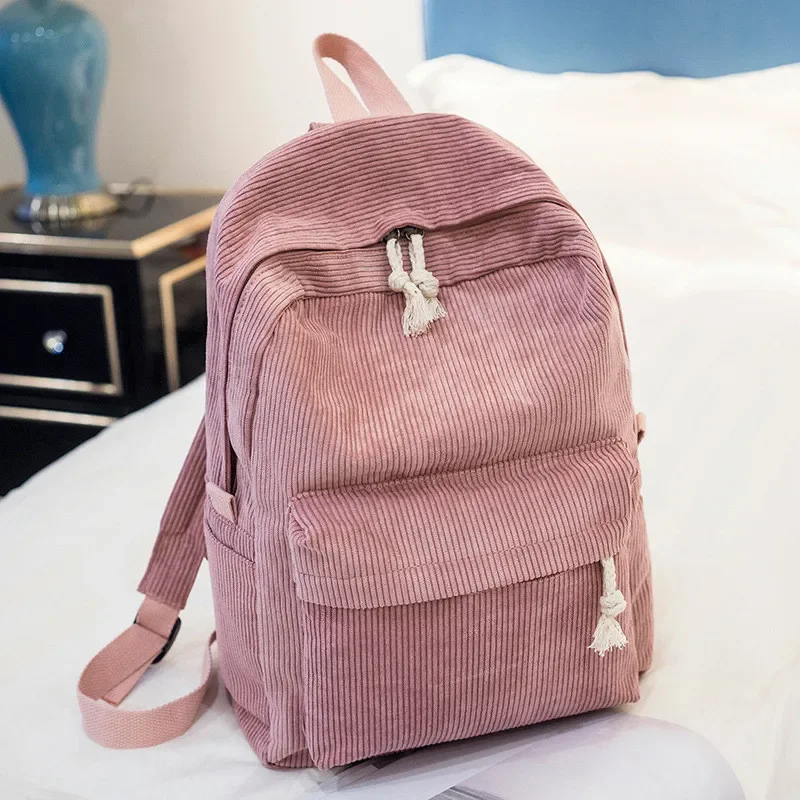 

Fashion corduroy Backpack Female Pure colour student bag Vintage Women Backpack School Bags For Teenage Girls Travel Mochila