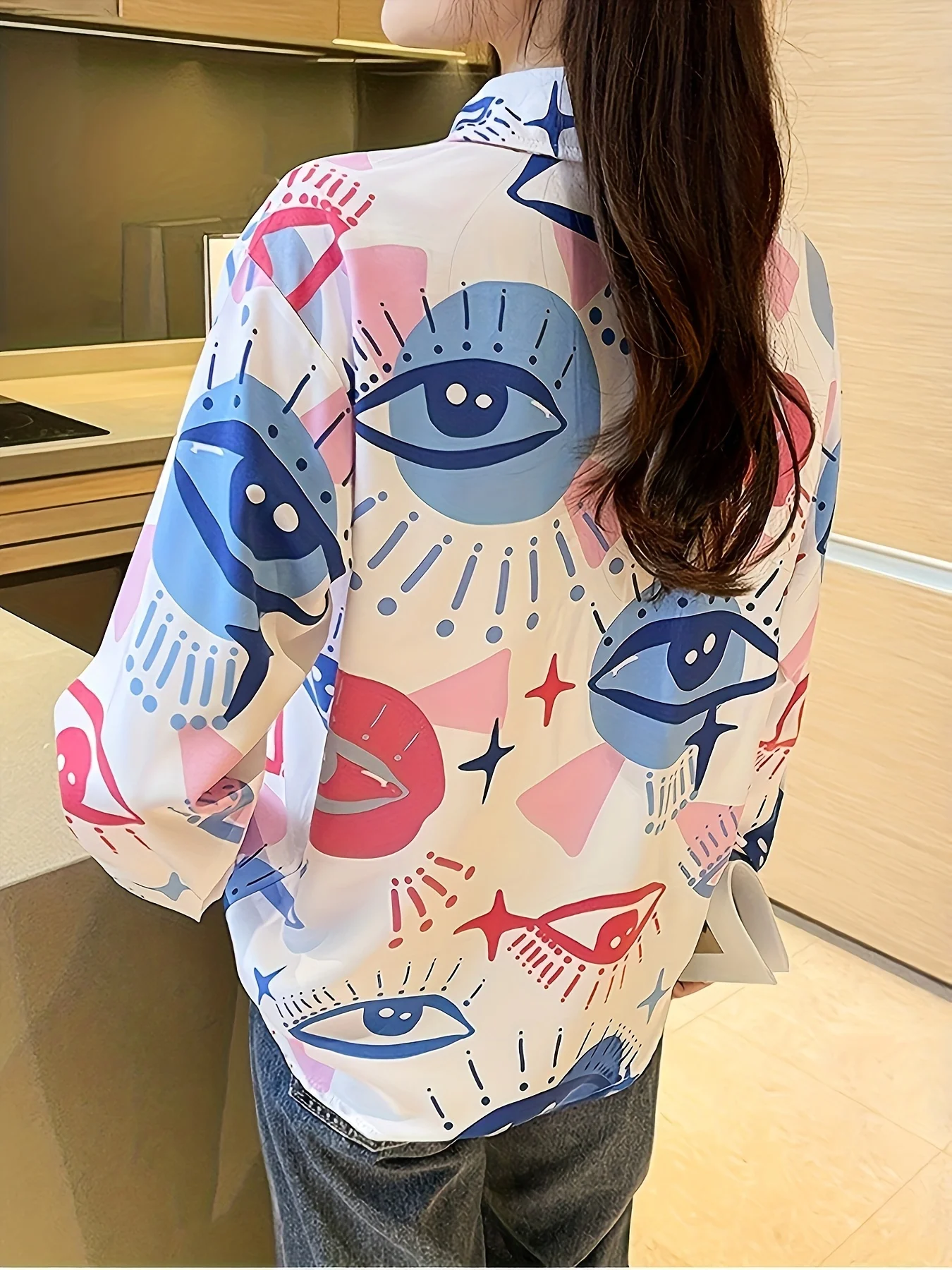 New Arrival Women's Blusa Mujer for Spring Autumn Fashion Trendy Print Ladies' Button-Down Shirt for Work and Casual