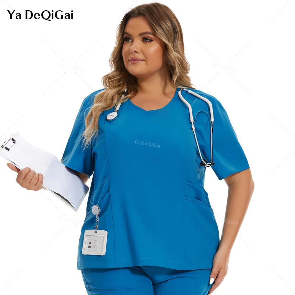 

Stretch Wear Women Slim Fit Scrubs Medical Uniforms Doctors Tops Jogger Blouse Surgical Work Shirts Nurse Accessories