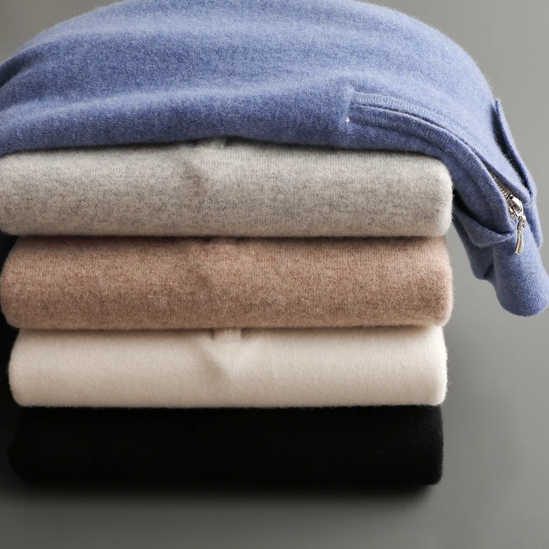 Autumn And Winter New 100% Wool Men's Polo Neck Sweater Loose Lapel Cashmere Long Sleeve T-shirt Business And Leisure