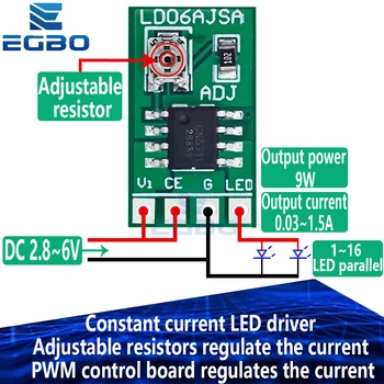 조절식 정전류 LED 드라이버, PWM 제어 보드, 벅 파워 모듈, DC 3.3V, 3.7V, 4.2V, 5V, 30-1500MA, 5 개