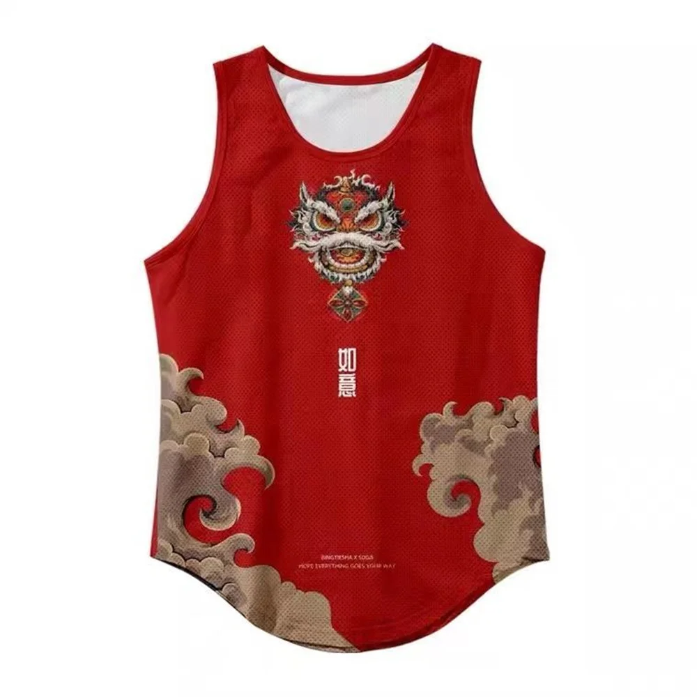 

Chinese style printed tank top men's summer trend loose personality everything goes well casual sleeveless T-shirt trend