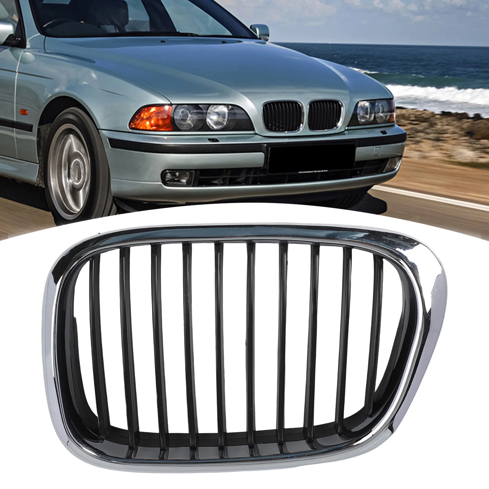 Astra Depot Left Right Chrome Kidney Grille Compatible With 1997-2003 BMW E39 520i 523i 525i 528i 530i 535i 540i M5 4DR