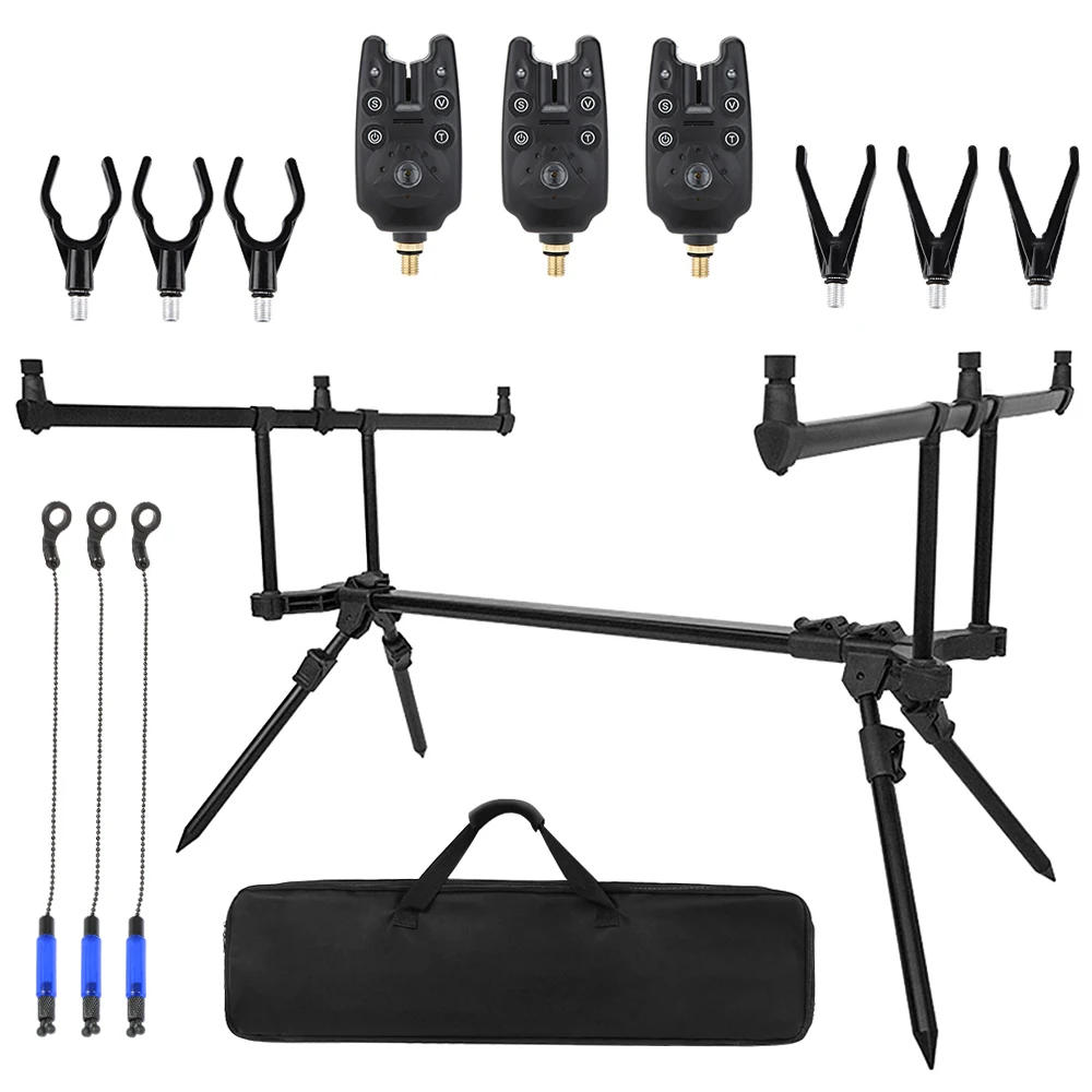 

Adjustable Retractable Carp Fishing Rod Stand Holder Fishing Pole Pod Stand with 3 Fishing Bite Alarms Fishing Accessories