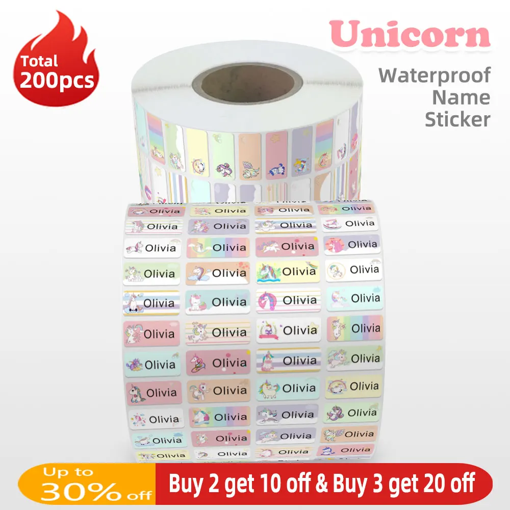 

200pcs Custom Name Sticker In Hebrew Waterproof Labels Kids Decals Personalized First Name Tag for Children School Stationery