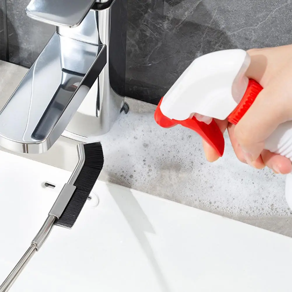 25cm Crevice Brush Long Handle Easy Cleaning Narrow Gaps Stainless Steel Nylon Bristles Multi-angle Seam Corners Cleaning Brush