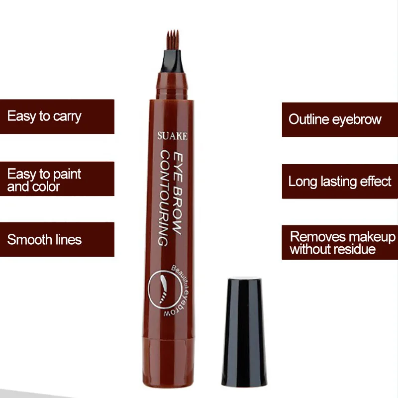 5 Colors Eyebrow Tattoo Pen 4 Points Fork Tip Liquid Brow Pencil Long Lasting Waterproof Stencil Eyebrow Stamp Shaping Kit