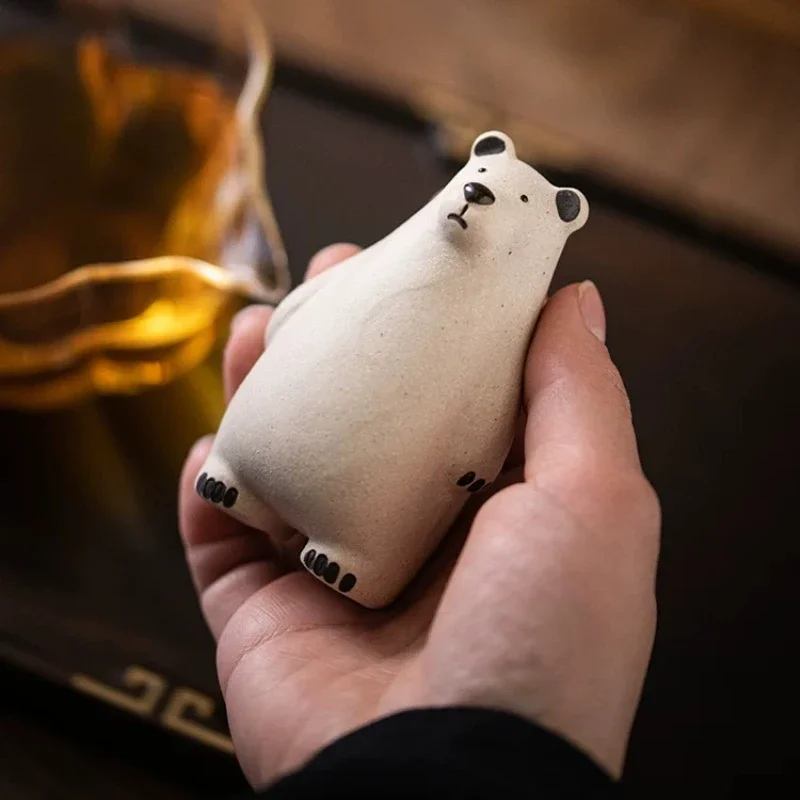 1PCS Little Bear Purple Clay Tea Pet Tea Table Decoration White Section Mud Creative Ceramic Cute Tea Playing Pot Cap