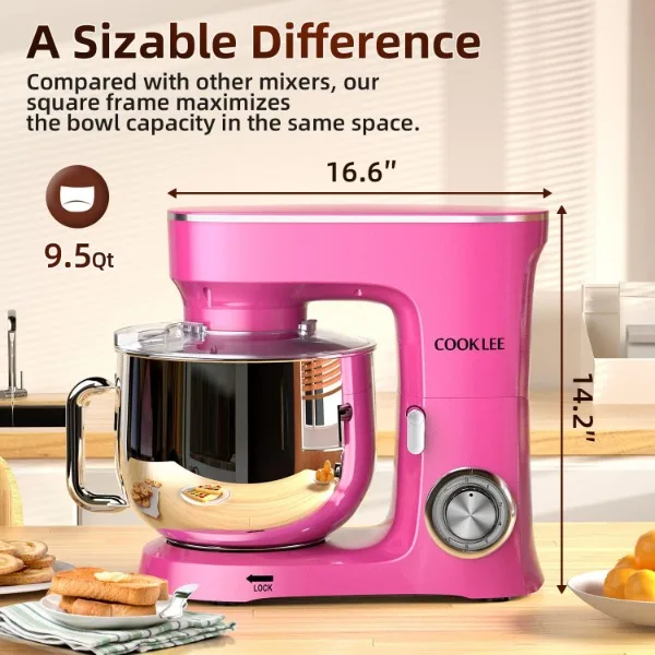 COOKLEE Stand Mixer, 9.5 Qt. 660W 10-Speed Electric Kitchen Mixer with Dishwasher-Safe Dough Hooks, Flat Beaters 2