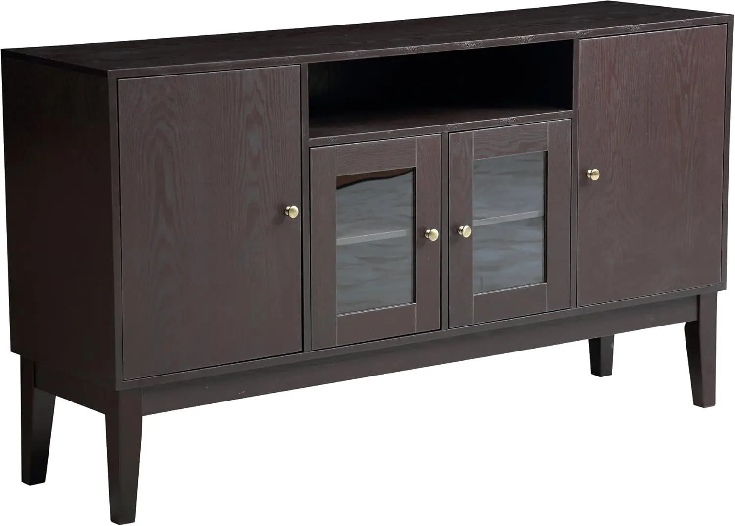 60" Modern Solid Wood Sideboard Buffet Table Storage Cabinet, Coffee Tea Bar Tall Console Table with 4 Doors for Dining Room 2