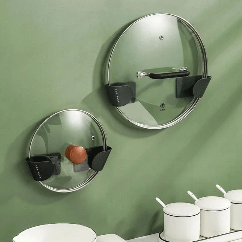 2pc/set Wall Mounted Pot Lid Holder Pot Cover Hang on The Wall for Kitchen Space Saving Kitchen Storage Shelf Accessories