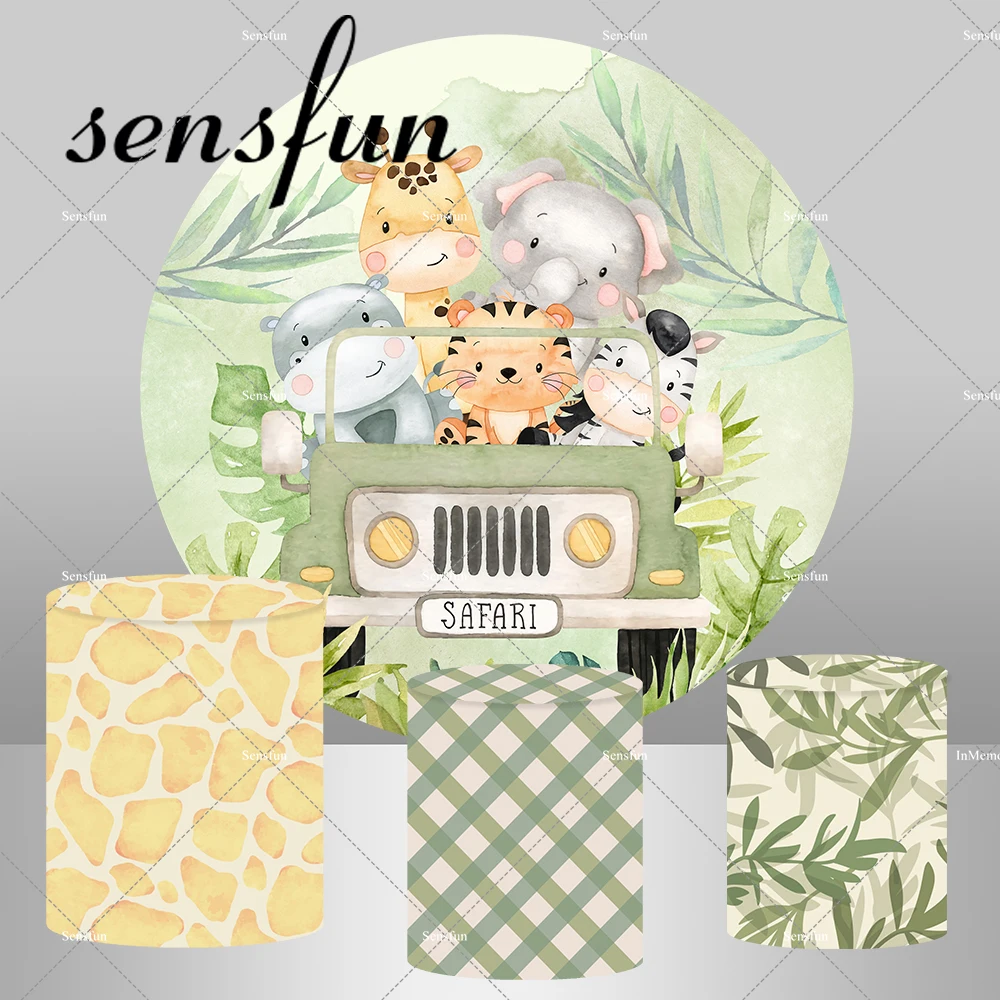 

Вождение автомобиля животные круглая задняя крышка для детей сафари джунгли День Рождения Декор дикий один Plinth эластичный чехол