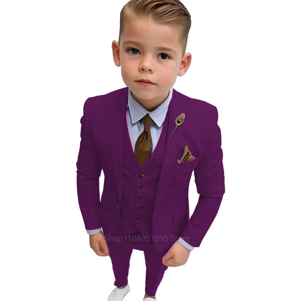 Elegant Three Piece Set for Boys Single Breasted Blazer Vest Pants Kid Suit Set for Piano Performances And Evening Events
