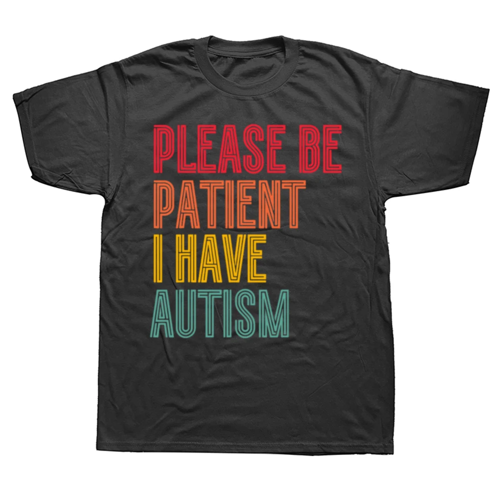 Lustig bitte seien Sie geduldig Ich habe Autismus Vintage-Stil autist ischen Zitat T-Shirts Grafik Streetwear Kurzarm Geschenke T-Shirt Männer – Detail 2