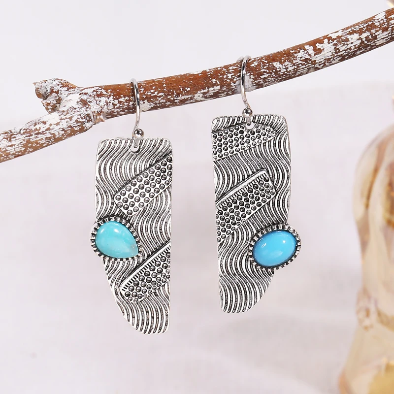 

Natural Blue Stone Hook Drop Earrings For Women Silver Stylish Handmade Irregular Dangle Earrings Jewelry