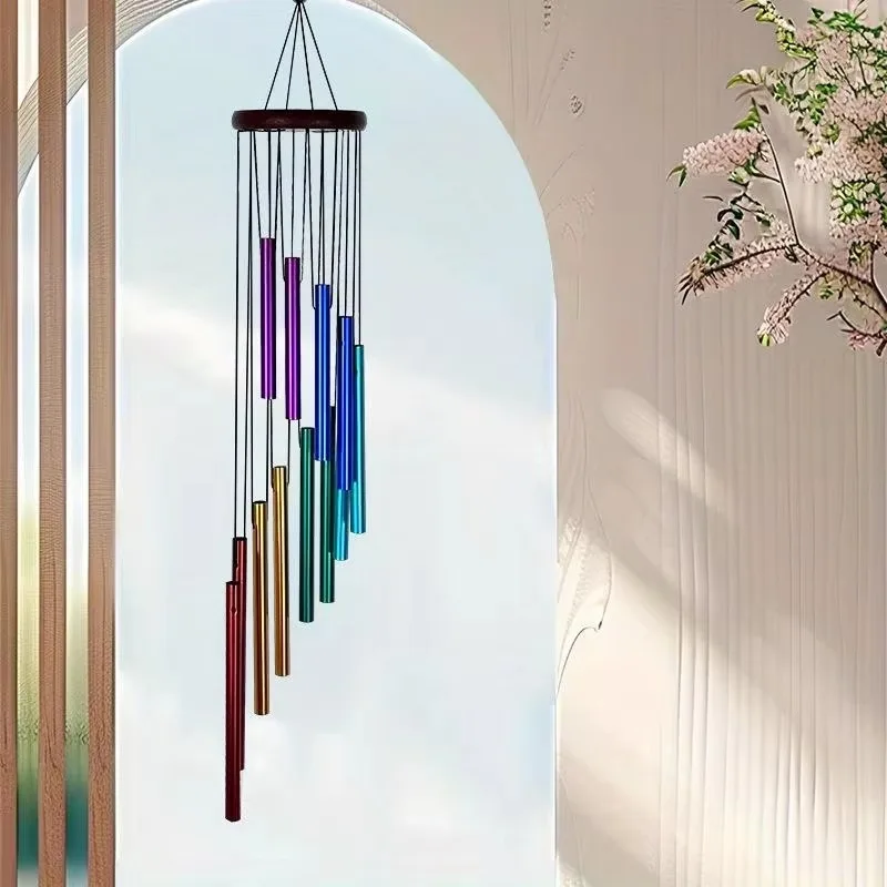 12 Tubes Rotating Solid Wood Aluminum Pipe Wind Chime Waterproof 12 Pipe Classic Matching Music Wind Chime Home Decoration 2025