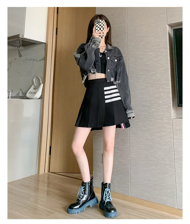 High-Waisted Mini Dress Slimming A-Line Skirt TBHigh-Waisted Quartet Pleated Dress