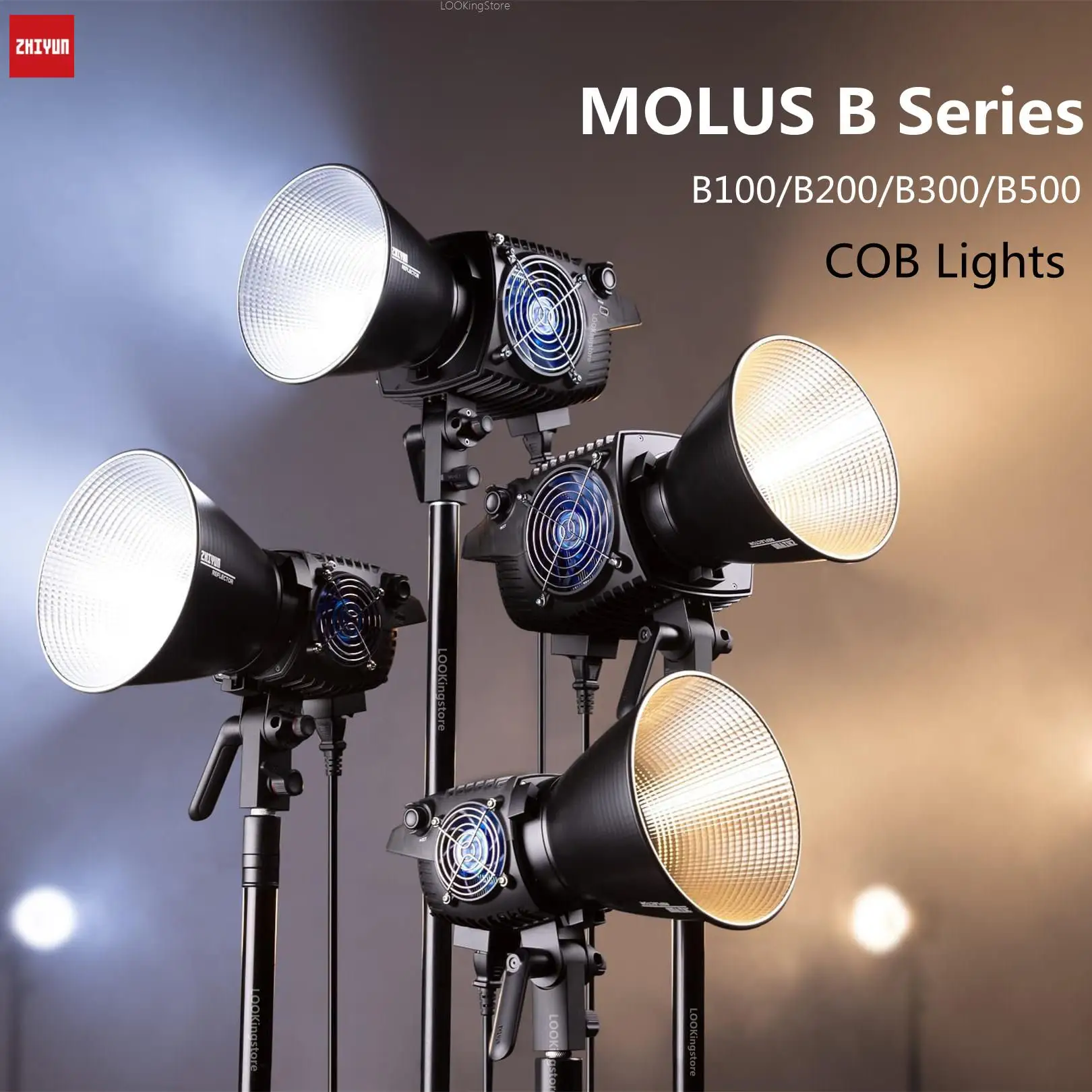 ZHIYUN MOLUS B 시리즈 2 색 COB 라이트 비디오 조명, 사진 조명용 보웬스 마운트, B100, B200, B300, B500