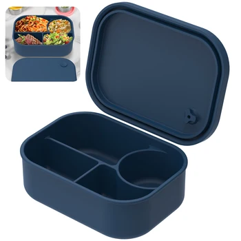 Boîtes à Bento en Silicone de 500ml, récipient à déjeuner, boîte de stockage des aliments à 4 grilles, bols à riz isolés étanches pour l'école, camping en plein air, pique-nique 1