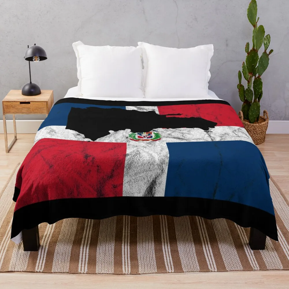 

Dominican Republic Silhouette Flag Throw Blanket Nap Decoratives Beach Decorative Sofa christmas gifts Blankets