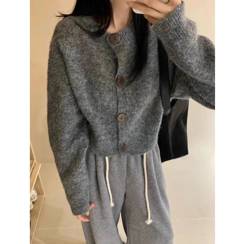 Autumn and Winter New Loose Women's Clothing Cardigan Long-sleeved Sweater Solid Color Button Single-breasted Sweater Jacket