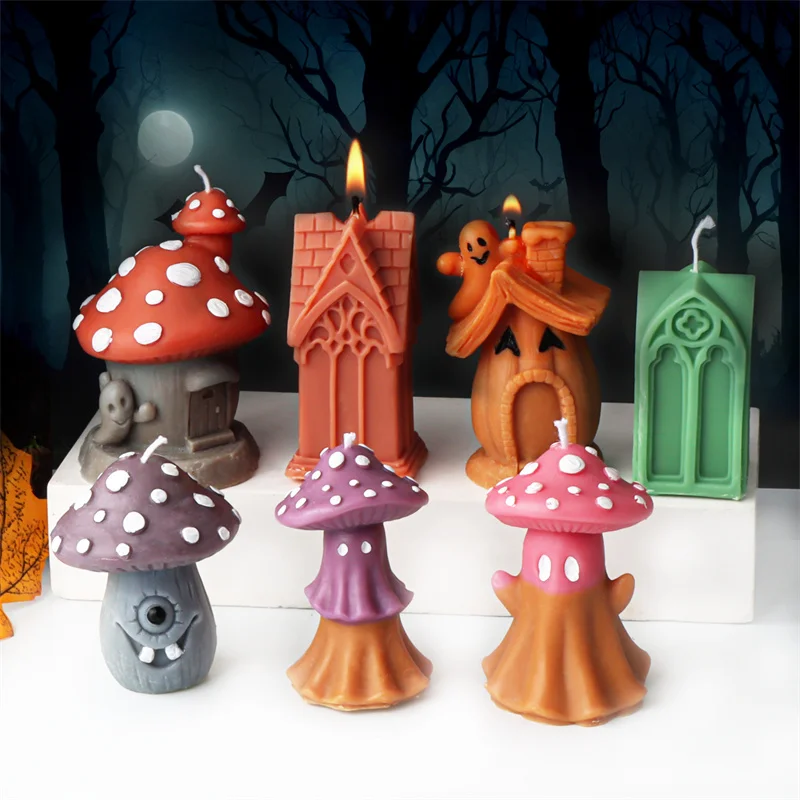 3D Creative Mushroom House Silicone Candle Mold DIY Creepy Mushroom Halloween Mold Perfect Aroma Candles Gypsum Crafts silicone mold silicone candle mold aromatherapy candle mold silicone candle molds candle mold