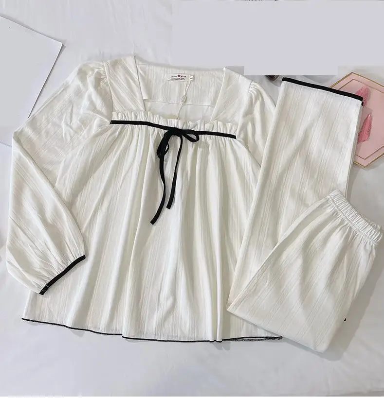 

Pajamas Sleep Suit Women 2Pcs Sleepwear PJS Home Clothing Spring Long Sleeve Trousers Set Casual Nightwear Pyjamas Lingerie