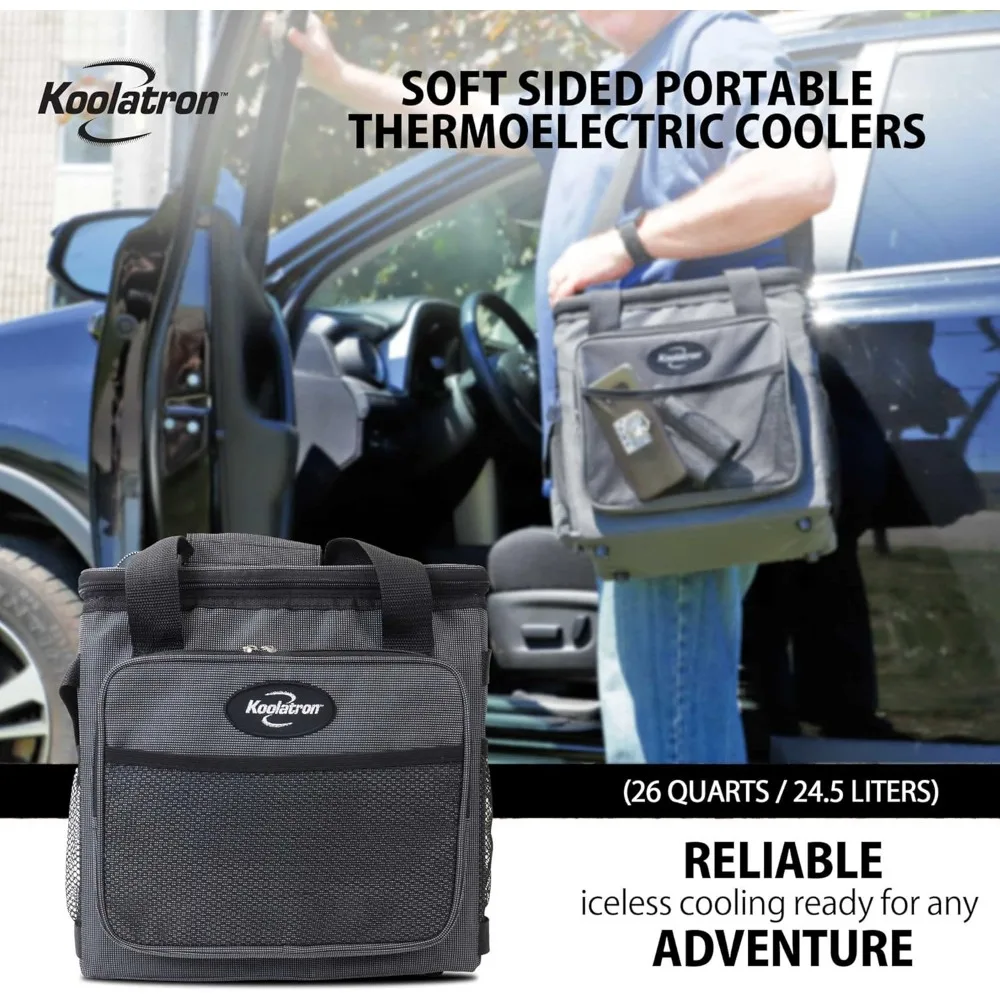 Electric Portable Cooler Plug in 12V Car Cooler Bag, 26 qt (25 L) Black/Gray Soft-Sided Portable Car Fridge