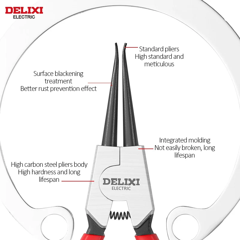 DELIXI ELECTRIC 5-In Circlip Pliers,Needle nose Pliers，Retaining Ring Pliers，for Removing Installing Puller Locking Rings Shafts 2