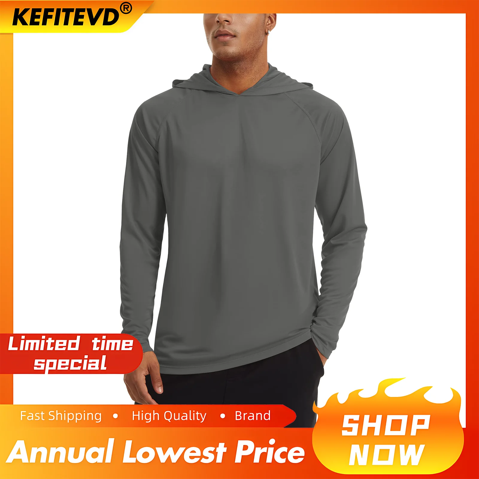Sport T Shirt,Long Sleeve T Shirt Men's Long Sleeve T-shirts Hooded Tops Sun/UV Protection Sunscreen Outdoor Camping Hiking Shirts Men Hoodie